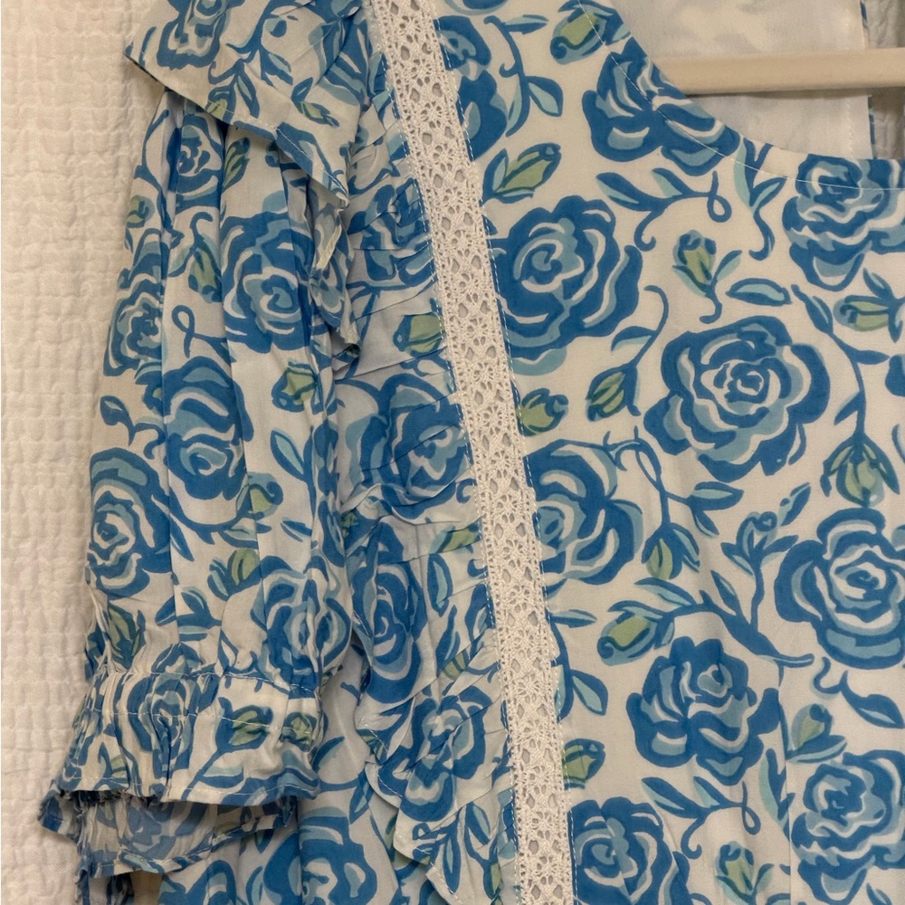 Sail to Sable Blue Rose Floral Tiered Dress XXL NWT $248 - Picture 4 of 9